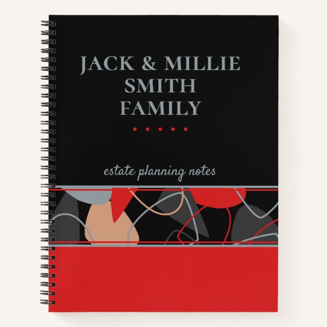 Modern Abstract Red, Grey & Black Estate Notebook (Front)