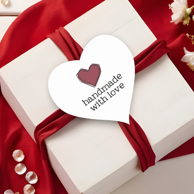Modern Abstract Red Heart Handmade with Love Quote Heart Sticker (Modern Abstract Red Heart Handmade with Love Quote Heart Sticker.)