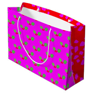 Modern Abstract Red Hot Pink Holly Xmas Large Gift Bag