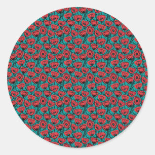Modern Abstract Red Poppy Floral Pattern Classic Round Sticker