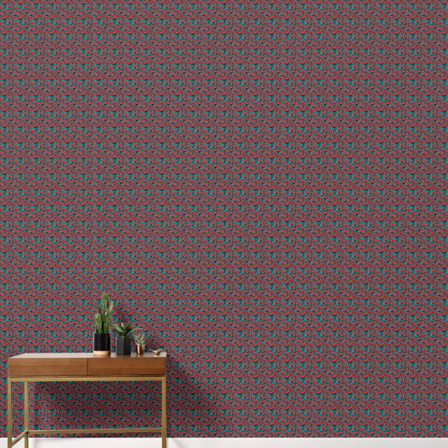 Modern Abstract Red Poppy Floral Pattern Wallpaper (Hallway)