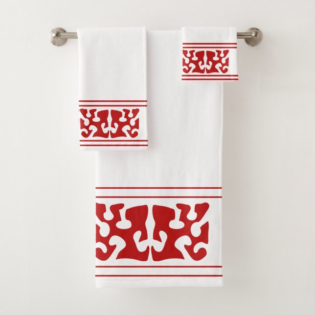 Modern Abstract red shape art Bath Towel Set (Insitu)