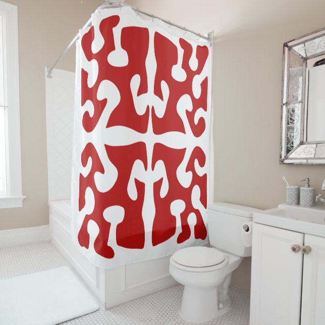 Modern Abstract red shape art Shower Curtain (In Situ)