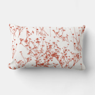Modern Abstract Red Toile Wildflowers on White Lumbar Cushion