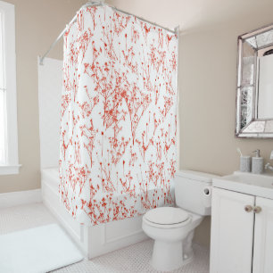 Modern Abstract Red Toile Wildflowers on White Shower Curtain