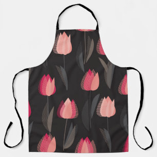 Modern abstract red tulip flowers seamless pattern apron