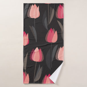 Modern abstract red tulip flowers seamless pattern bath towel