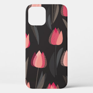 Modern abstract red tulip flowers seamless pattern iPhone 12 case