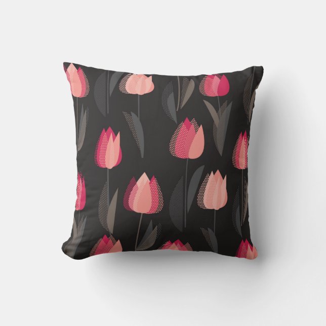 Modern abstract red tulip flowers seamless pattern cushion (Front)