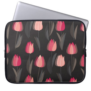 Modern abstract red tulip flowers seamless pattern laptop sleeve