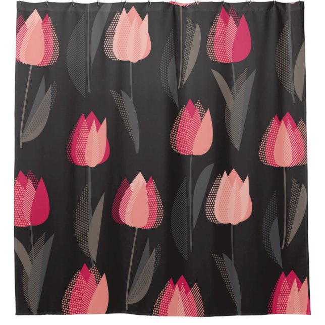 Modern abstract red tulip flowers seamless pattern shower curtain (Front)