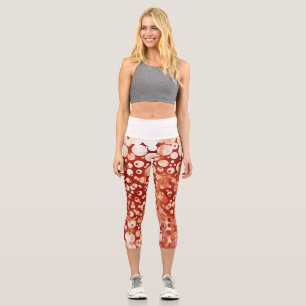 Modern Abstract Red White Bubles patterned Capri Leggings
