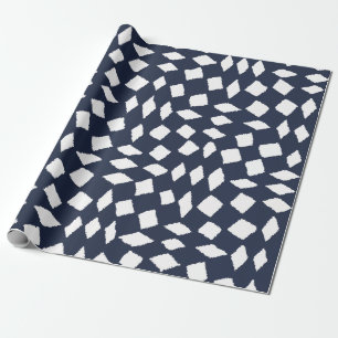 Modern Abstract Retro Navy Blue Chequered Pattern Wrapping Paper
