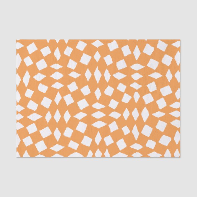 Modern Abstract Retro Orange Chequered Pattern Tissue Paper (Front)