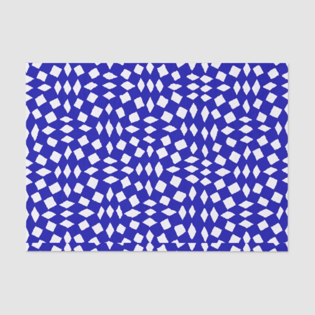 Modern Abstract Retro Royal Blue Chequered Pattern Tissue Paper (Front)