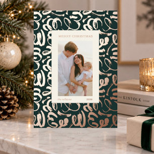 Modern Abstract Rose Gold Foil Christmas Family Holiday Card
