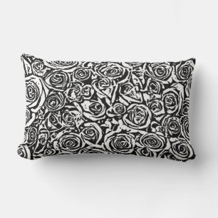 Modern Abstract Rose Pattern, Black and White Lumbar Cushion