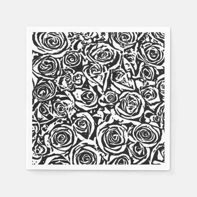 Modern Abstract Rose Pattern, Black and White Napkin (Front)