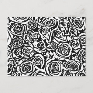 Modern Abstract Rose Pattern, Black and White Postcard