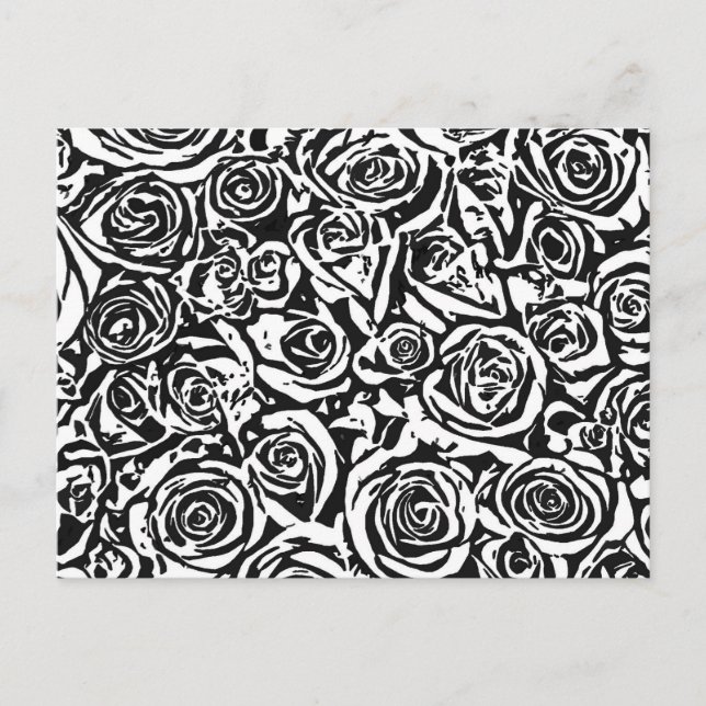 Modern Abstract Rose Pattern, Black and White Postcard (Front)