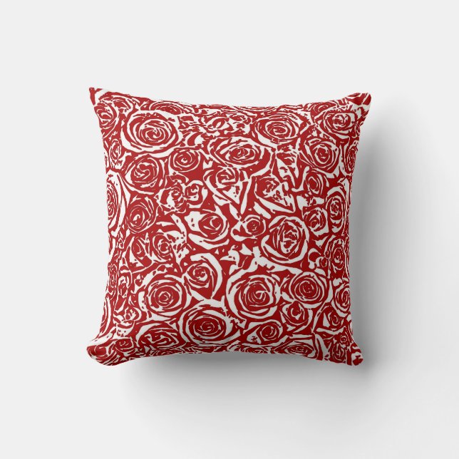 Modern Abstract Rose Pattern, Dark Red and White Cushion (Front)