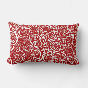 Modern Abstract Rose Pattern, Dark Red and White Lumbar Cushion