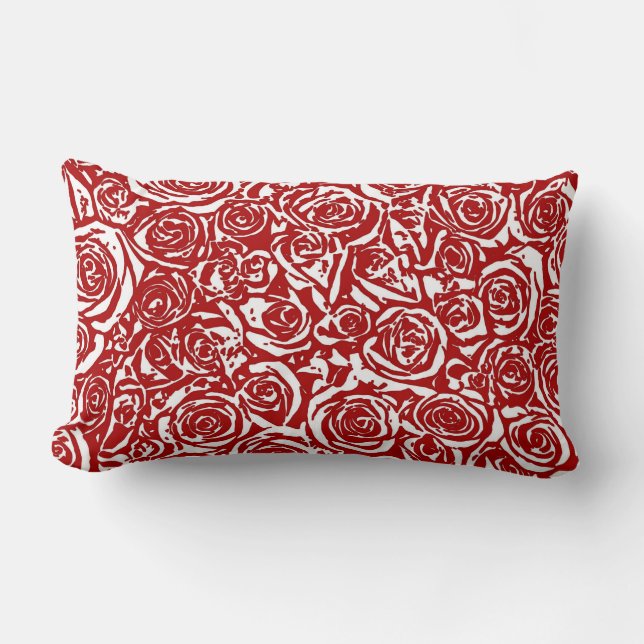 Modern Abstract Rose Pattern, Dark Red and White Lumbar Cushion (Front)