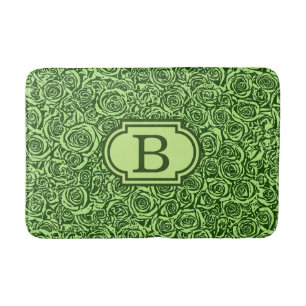 Modern Abstract Rose Pattern, Lime Green Bath Mat