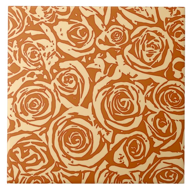 Modern Abstract Rose Pattern, Mandarin Orange Ceramic Tile (Front)