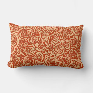 Modern Abstract Rose Pattern, Mandarin Orange Lumbar Cushion