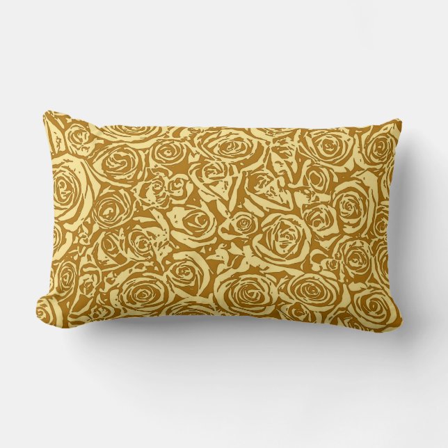 Modern Abstract Rose Pattern, Mustard Yellow Lumbar Cushion (Front)