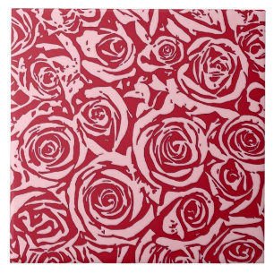 Modern Abstract Rose Pattern, Rose Red and Pink Ceramic Tile