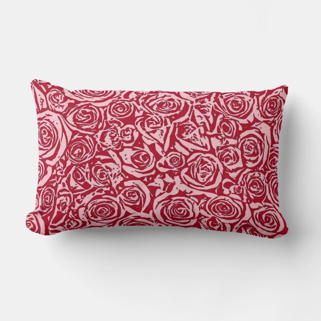 Modern Abstract Rose Pattern, Rose Red and Pink Lumbar Cushion (Front)