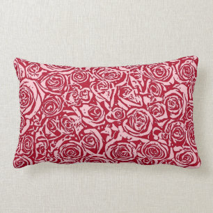 Modern Abstract Rose Pattern, Rose Red and Pink Lumbar Cushion