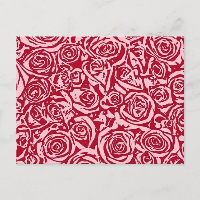 Modern Abstract Rose Pattern, Rose Red and Pink Postcard (Front)