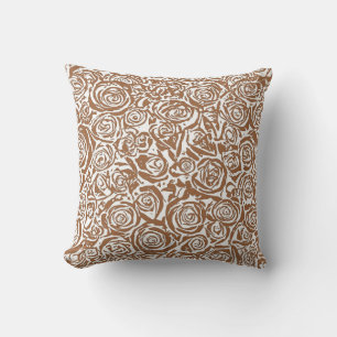 Modern Abstract Rose Pattern,Taupe Tan and White Cushion