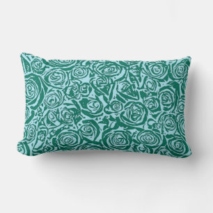 Modern Abstract Rose Pattern, Teal and Aqua Lumbar Cushion
