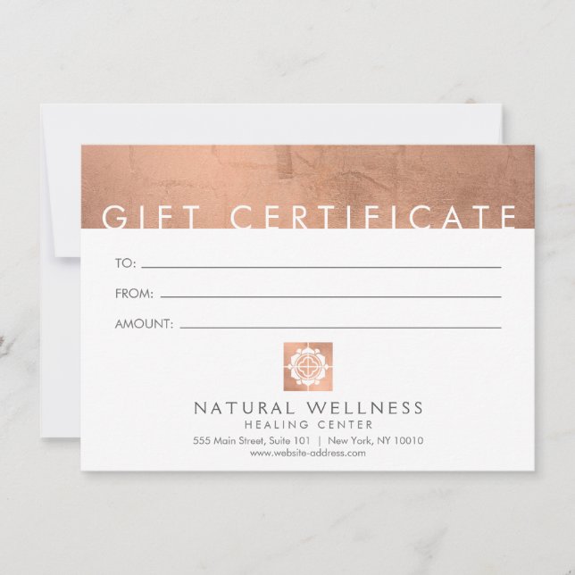 Modern Abstract RoseGold Wellness Gift Certificate (Front)