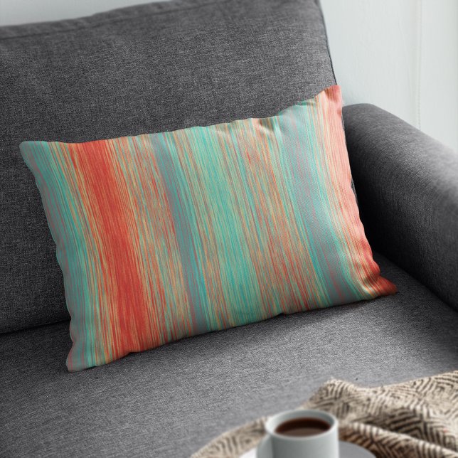 Modern Abstract Rough Stripe Red Orange Turquoise Decorative Cushion (Creator Uploaded)