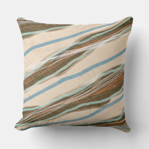 Modern Abstract Rough Wavy Stripes Blue Brown Cushion