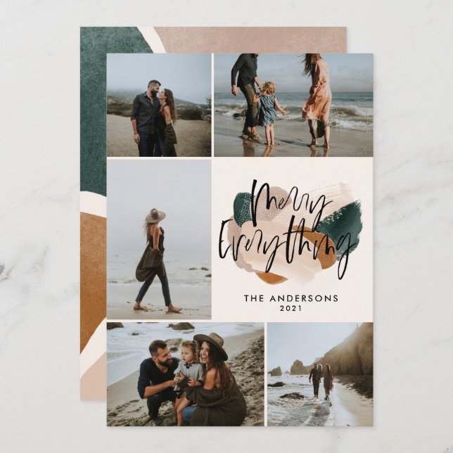 Modern abstract rust 5 photo Christmas holiday Ann Invitation (Front/Back)