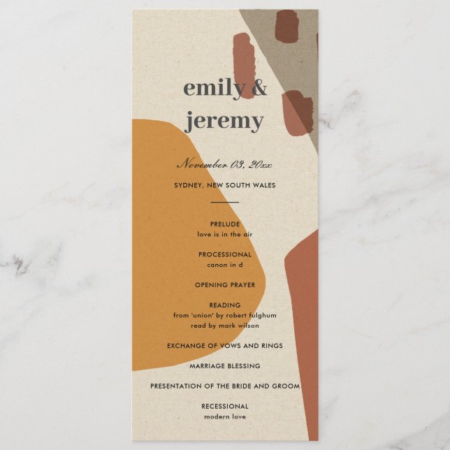 MODERN ABSTRACT RUST ART WEDDING CEREMONY PROGRAM (Front)