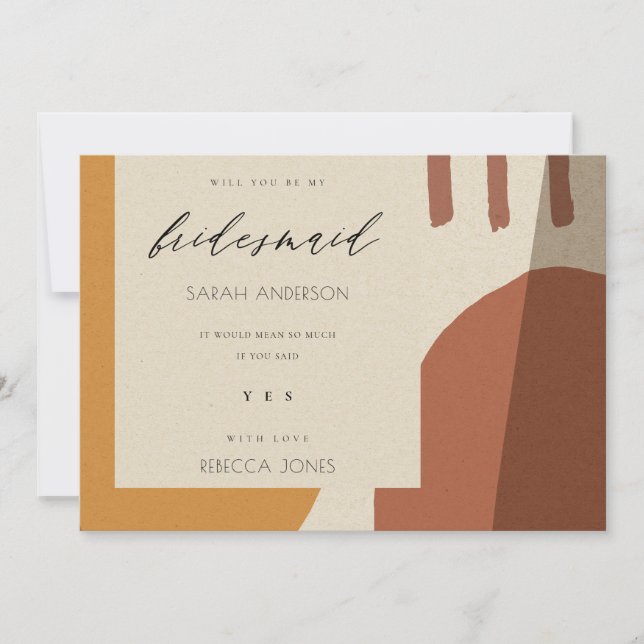 MODERN ABSTRACT RUST ARTISTIC BE MY BRIDESMAID INVITATION (Front)
