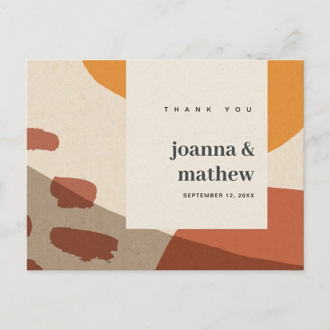 MODERN ABSTRACT RUST ARTISTIC WEDDING THANK YOU POSTCARD (Front)