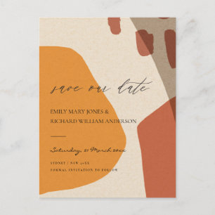 MODERN ABSTRACT RUST KRAFT ARTISTIC SAVE THE DATE ANNOUNCEMENT POSTCARD