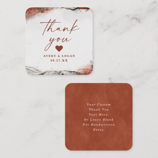Modern Abstract Rust Orange Fall Wedding Thank You Card (Front/Back)