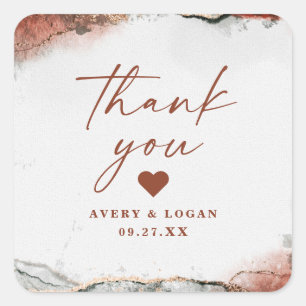 Modern Abstract Rust Orange Fall Wedding Thank You Square Sticker
