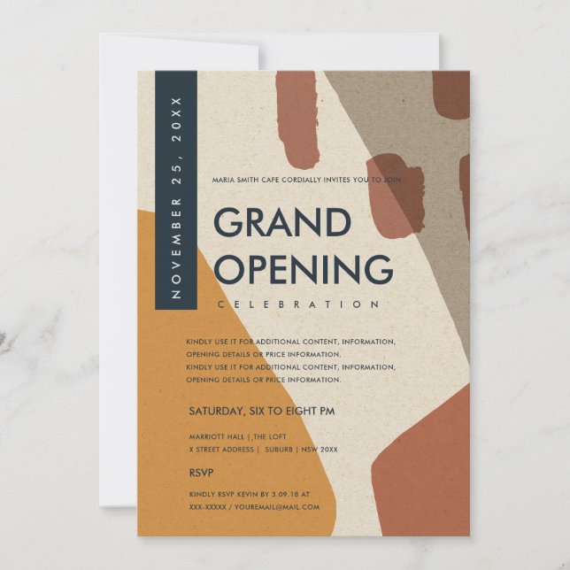 MODERN ABSTRACT RUST ORANGE GRAND OPENING  EVENT INVITATION (Front)