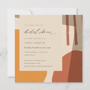 MODERN ABSTRACT RUST YELLOW ARTISTIC BRIDAL SHOWER INVITATION