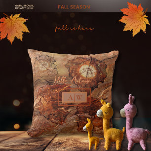 Modern Abstract Rustic Brown Autumn with Monogram Cushion